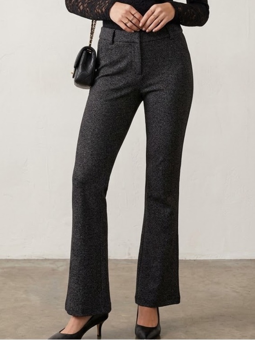 Alice + Olivia Wool Flared Metallic Thread Pants